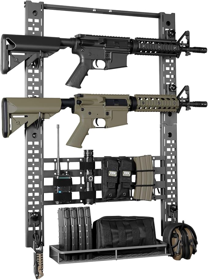 Adoreal Modularity Gun Wall Mount, Hold Up 120LBS Gun Rack for Wall with 6 Mounting J-Hooks, Rifle Shotgun Rack with Molle-Hole Hanging Plate 31.8" x 22" Tactical Gear Wall Mount Functional Mount