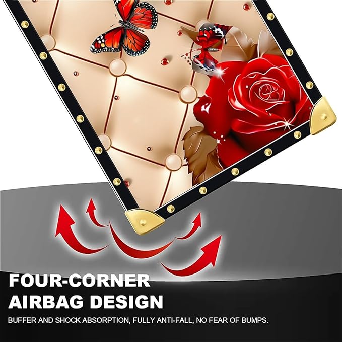 for iPhone 17 Case Luxury Golden Decoration for Girl Women Soft TPU Shockproof Protective Hard PC Back for iPhone 17 Crazy Pattern Shining Red Rose Butterfly Leather Background