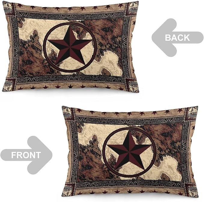 Western Texas Star Throw Pillow Covers Set of 2 Queen Size Rustic Vintage Country Pillow Cushion Cases Standard Pillow Cases Brown Wood Decorative Pillowcase 20X30 Inch for Sofa Bed