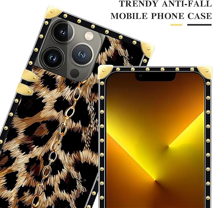 Compatible with iPhone 13 Pro Max Case, Seamless Gold Chain Leopard Luxury Golden Decoration for Girl Women Soft TPU Shockproof Protective Hard PC Back for iPhone 13 Pro Max