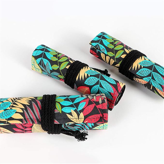 Funny live 24/36/48/72 Slots Colored Pencil Wrap Roll up Pen Holder Case Drawing Coloring Pencil Roll Organizer Stationery Case for Student Artist Traveler (Fallen leaves, 24 Slots)