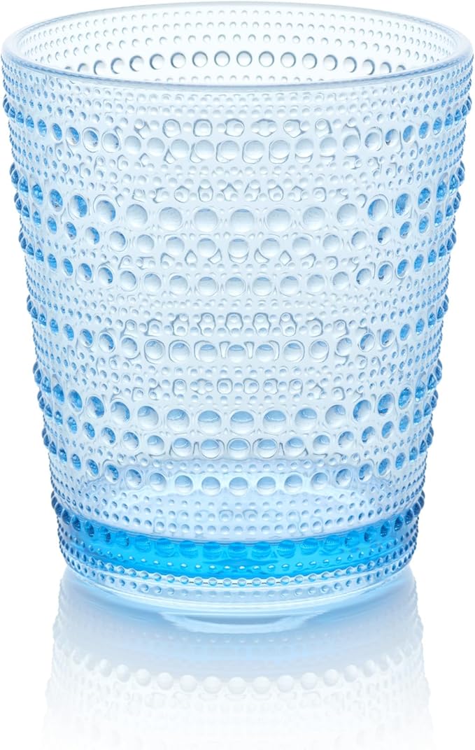 Santa Fe Blue Set of 6 Premium Acrylic DOF Glasses 16 oz – Unbreakable Drinkware with Textured Bubble Design, Dishwasher Safe Tumblers for Indoor & Outdoor Use