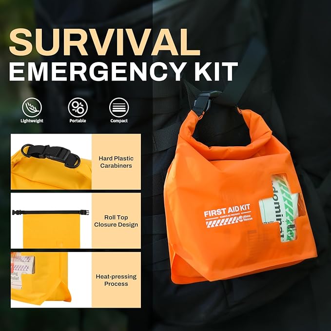 RHINO RESCUE Waterproof Boat First Aid Kit, Lightweight Boat Accessories Dry Bag, Emergency Marine Survival Supplies for Outdoor Kayak, Fishing, Floating, Swimming, Beach & Camping (Orange)
