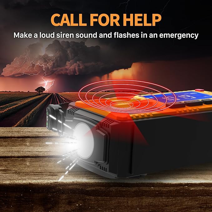 FosPower NOAA Emergency Weather Radio D8 37000mWh Portable Power Bank, AM/FM, USB/Solar/Hand Crank Charging, SOS Alarm & Flashlight for Indoor/Outdoor Emergency - Orange