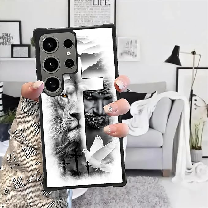 for Samsung Galaxy S24 Ultra Case, Lion Cross Jesus Christ Dove Pattern Graphic Design Girl Boy Soft Silicone Hard Acrylic Shock Protection for Samsung Galaxy S24 Ultra