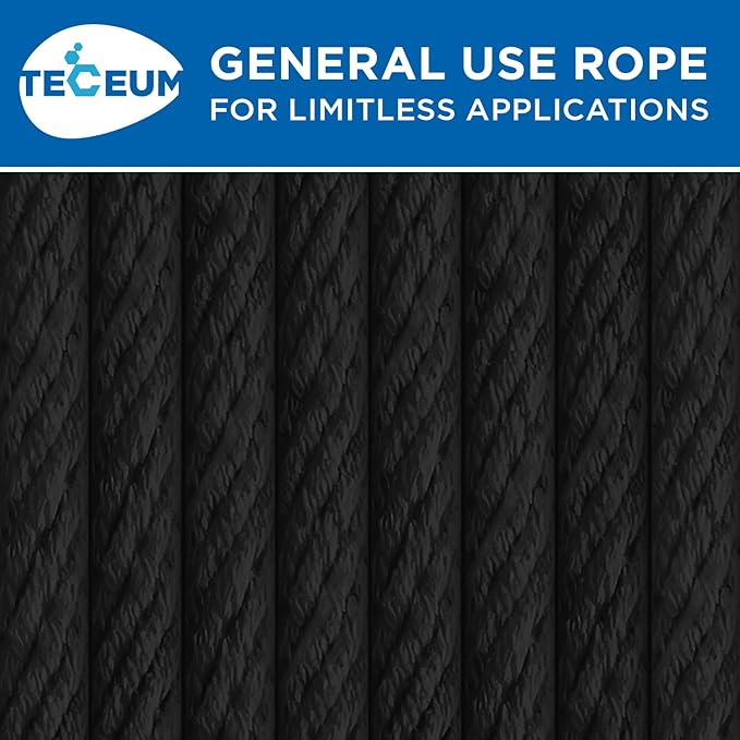 TECEUM Cotton Rope 3/16” (5 mm) – 300 FT – Strong All-Purpose Braided Rope – Natural Cotton – for Crafting, Сamping, Clothes Line, DIY, Indoor & Outdoor Use – Black