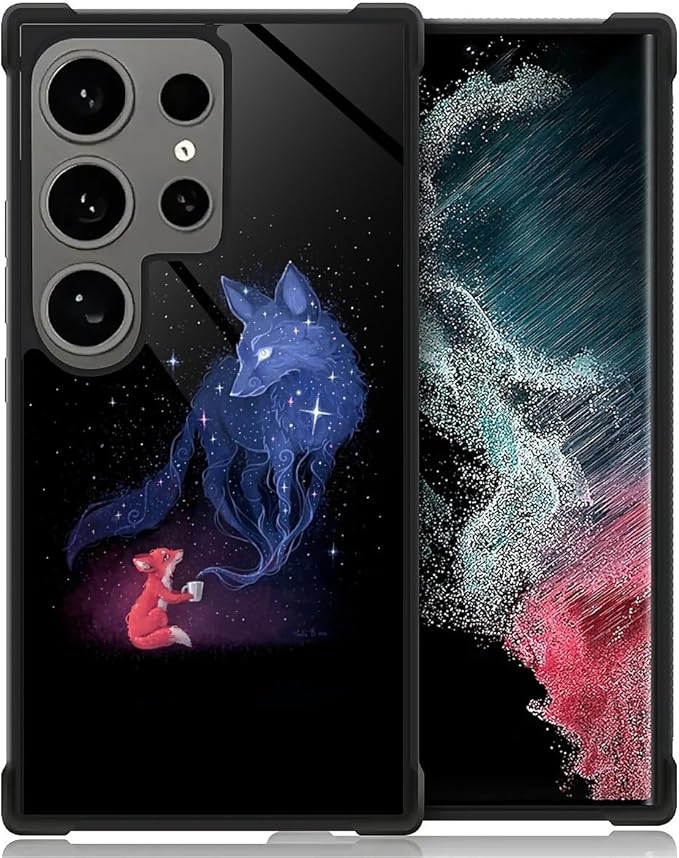 for Samsung Galaxy S24 Ultra Case, Galaxy Fox Wolf Pattern Graphic Design Girl Boy Soft Silicone Hard Acrylic Shock Protection for Samsung Galaxy S24 Ultra