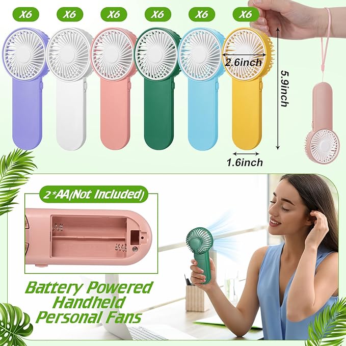 Sumind 36 Pcs Small Personal Portable Fan Mini Handheld Bulk 1 Speed Electric Cute Battery Powered for Neck Lash Makeup Women Men Travel Camping Indoor Outdoor Summer (6 Colors)