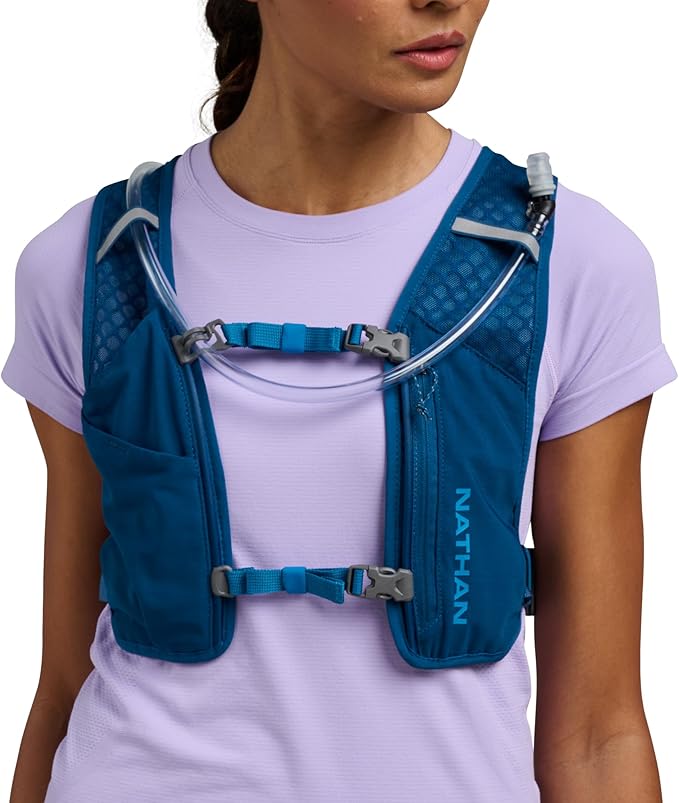 Nathan QuickStart Hydration Pack Vest with Bladder or flasks, Storage Pockets, Breathable Moisture-Wicking Fabric, Adjustable Straps for Running, Hiking, Walking, Marathons, Obstacle Races