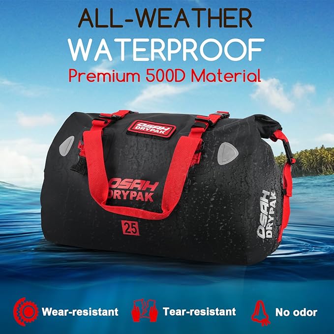 OSAH DRYPAK Waterproof Duffel Bag - Motorcycle Dry Bag Tail Bag with Large Storage Space, Waterproof Luggage Duffle Bags with Outer Mesh Zipper Pocket for Camping, Kayaking, Fishing & Traveling