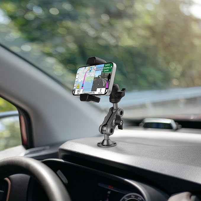 Wall Mount Phone Holder Drilling Base Heavy Duty iPhone Stand,360° Adjustable 2-Stage Arms Mount for Wall/Desk/Car/Truck/Van Dashboard,Compatible with 3.5~7.5" iPhone/HTC/LG/Nexus/Huawei Smartphone