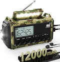 AUTO NOAA Emergency Weather Radio with Clear Signal, 2X Faster Hand Crank & 12000 Battery Operated, SW/AM/FM Portable Solar Radio with 6-Way Power, Flashlight, Phone Charger, SOS for Home, Outdoor