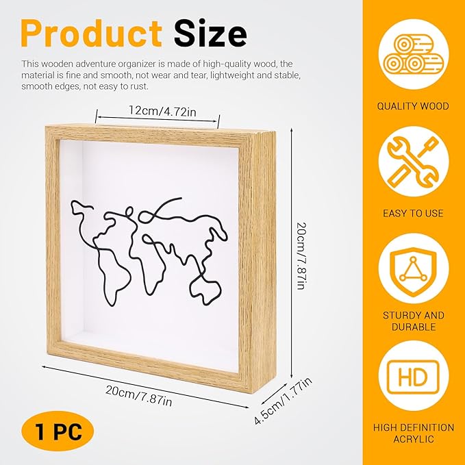ASTIMESA 7.8" x 7.8" Adventure Archive Box Display Case, Transparent Travel Shadow Box Frame with Slot on Top, Map Travel Memories Holder for Keepsakes Gift Concert Ticket Photo (Beige)