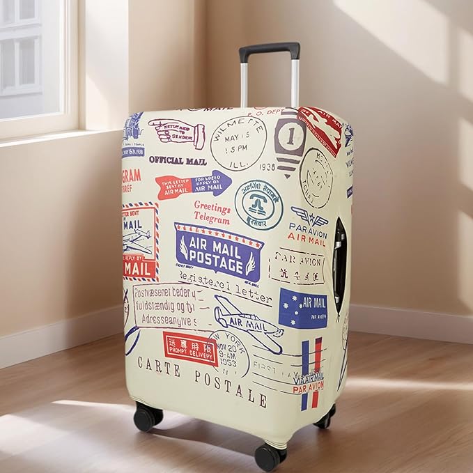 WUJIAONIAO Travel Luggage Cover Baggage Suitcase Cover Protector Skins 18-32 Inch (Stamp pattern A13, M (for 22-24 inch luggage))