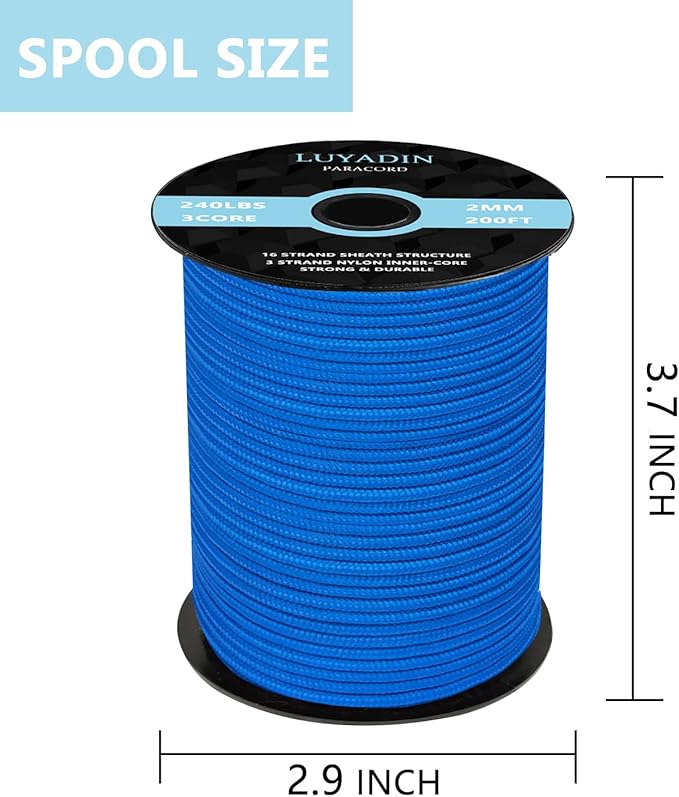Paracord 240lb - Diameter 2mm Micro Utility Cord -3 Strand Parachute Spool Cord - 100ft 200ft,Paracord for Camping,Hiking,Fishing,Outdoor and DIY