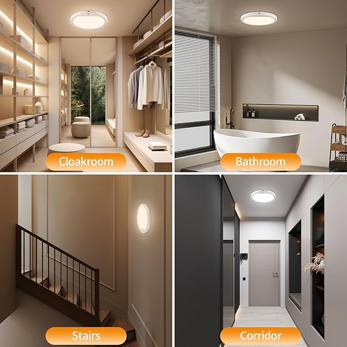 USB C Rechargeable Motion Sensor Ceiling Light 750LM with Remote, 3000K 4000K 6500K Magnetic No Wiring LED Ceiling Light Battery Powered for Shower Stairs Hallway Porch Pantry Garage Patio Shed