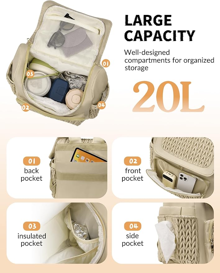 Awanhe Diaper Bag Backpack, Baby Bag with Changing Pad, Travel Waterproof Diaper Bag Tote, Newborn Essentials Must Haves, Luxury baby shower gifts for boys & Girls, Brown Taupe