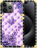 Compatible with iPhone 16 Pro Max Case, Purple Butterfly Flowers Leaf Luxury Golden Decoration for Girl Women Soft TPU Shockproof Protective Hard PC Back