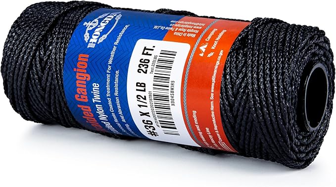HONGDA Braided Tarred Bank Line Twine, Black Nylon String, 236 Feet #36, 2.2mm for Gardening, Construction, Gear Tying, Jungle Survival, Trotline