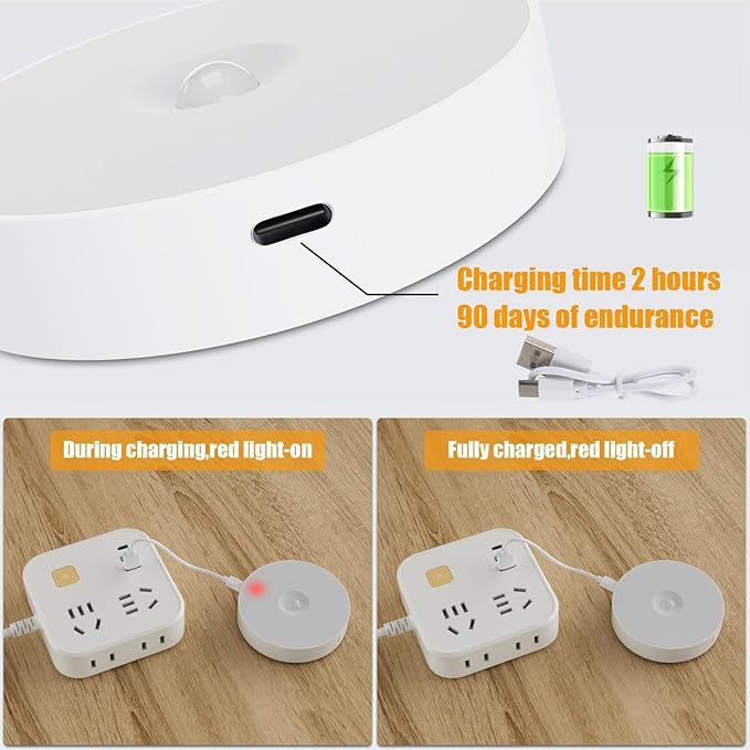 6 Pack Motion Sensor Light Indoor [Upgraded 14 LEDs], USB Rechargeable Night Light, Long Last Battery & 3 Light Modes, Wireless Magnetic Nightlight for Closet, Stairs, Hallway - Cold White