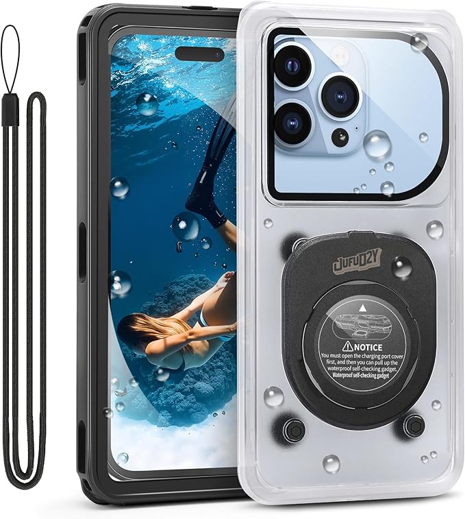 Waterproof Phone Case, IPX8 Underwater Floating Pouch for Snorkeling Swimming Beach Cruise Travel, Water Proof Dry Case for iPhone 16/15/14 Pro, Samsung Galaxy S26/S25/S24/S23/S22 (Black)