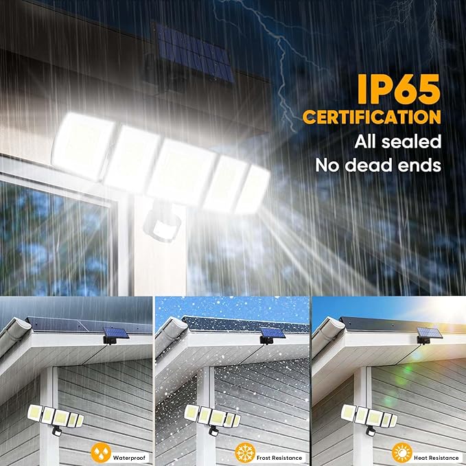Solar Motion Lights Outdoor - With 16.4ft Cable, 3000LM LED Security Lights for Outside Dusk to Dawn, 2400mAh IP65 Waterproof Flood Lights with Remote for Court Yard Garage Front Door (Classic, 4)