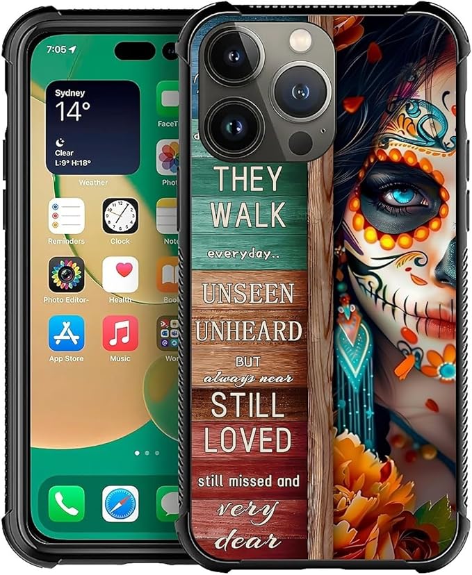 for iPhone 13 Pro Max Case, Sugar Skull Day of Death Halloween Pattern Graphic Design Girl Boy Soft Silicone Hard Acrylic Shock Protection for iPhone 13 Pro Max