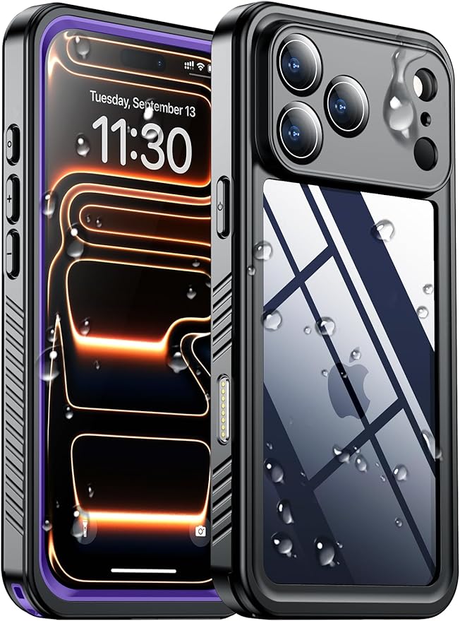 SPIDERCASE for iPhone 17 Pro Max Case Waterproof, Built-in Lens & Screen Protector, Full Heavy Duty Protection, 12FT Military Shockproof, Dustproof, Anti-Scratched Phone Case,Purple/Clear