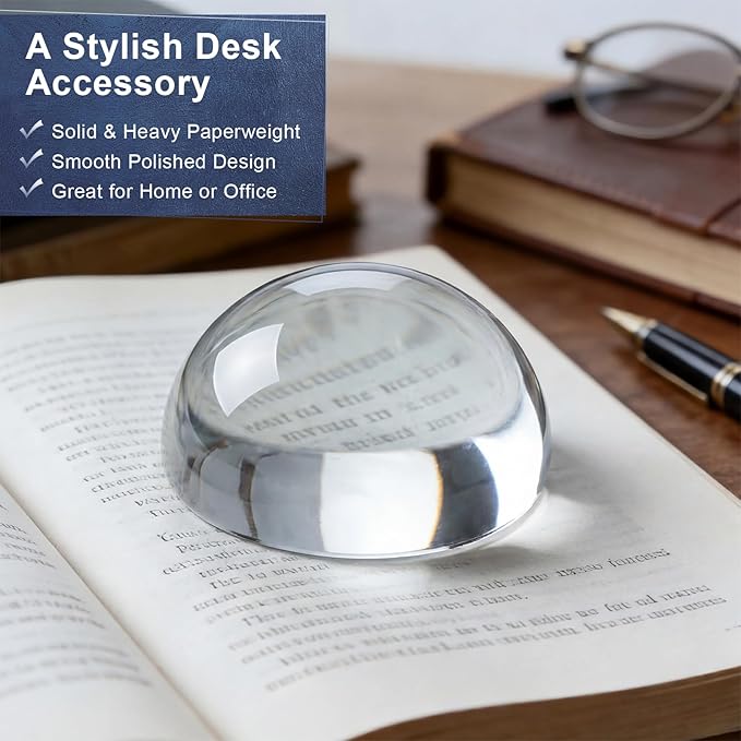 6X Crystal Dome Magnifier Paperweight, 3.8 Inch Large Dome Reading Magnifying Glass with Gift Box, Desktop Paperweight Magnifier for Books, Maps, Documents, Crafts & Seniors (3.8 Inch-Tall Version)
