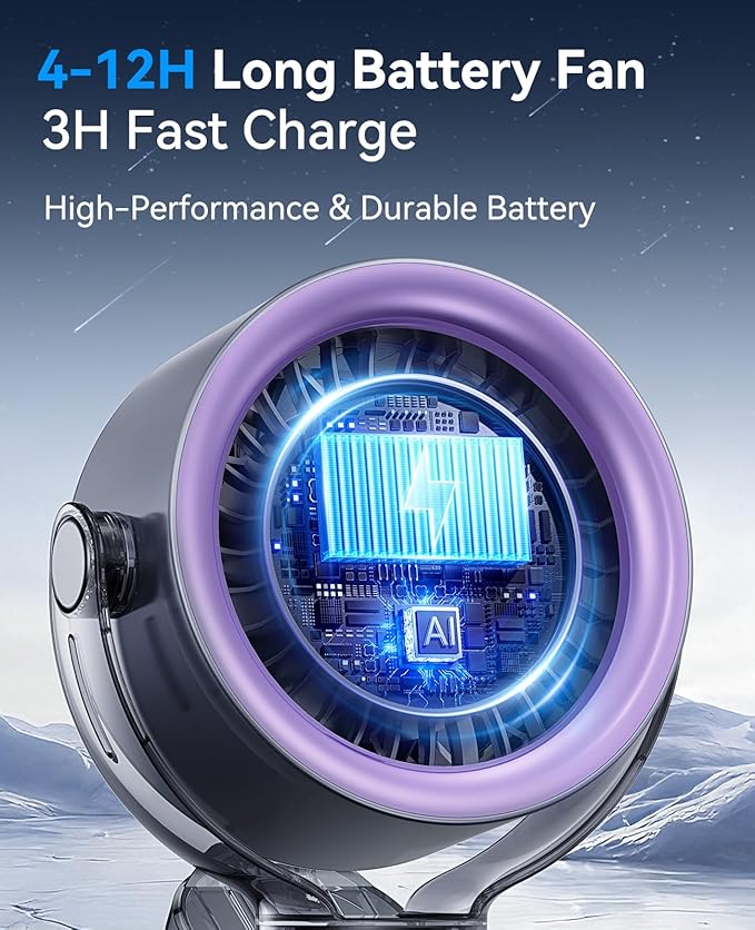 KIMMOO 4000mAh Rechargeable Portable Clip on Fan-100-Speed Touch Control, LED Display, 360° Rotate Quiet Turbo Desk Fan, Small Battery Operated USB Fan for Stroller Bed Travel Camping Golf Gym (Grey)