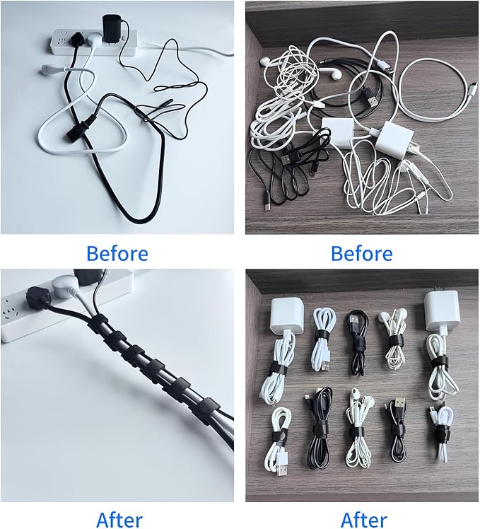 160PCS 8inches Cable Ties Reusable Multi-Colour Cord Straps Multi-Purpose Wire Ties Cord Wrap Hook and Loop Organizer Adjustable Cable Management