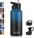 HASLE OUTFITTERS 32 oz Insulated Water Bottle Stainless Steel Double Walled Vacuum Sports Water Bottle with 2 Lids (Straw and Spout Lid) for Gym Camping Hiking(Blue Black Gradient,1)