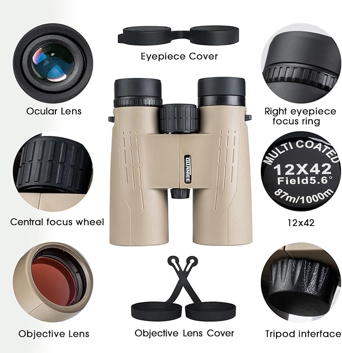 12x42 HD Binoculars for Adults High Powered Binoculars with Upgraded Phone Adapter Waterproof Compact Binocular with Low Light Night Vision for Bird Watching Hunting Outdoor Sports Concerts Camo