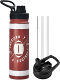 Football Water Bottle, 24 oz Insulated Stainless Steel Sports Bottle with Straw, Football Stuff Gifts for Boys