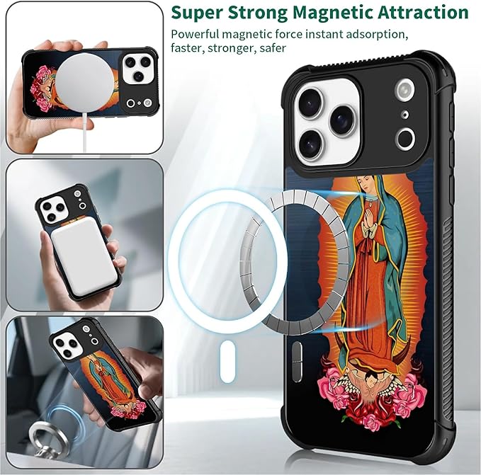 for iPhone 17 Pro Max Case,for MagSafe Graphic Design for Girl Boy Soft Silicone Hard Acrylic Shock Protection Designed for iPhone 17 Pro Max Red Virgen Guadalupe Pattern