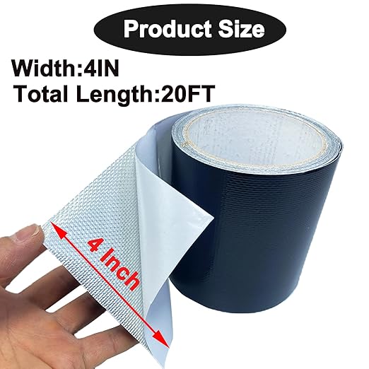 Awning Waterproof Repair Tape, 4IN x 20FT Heavy Duty Outdoor Canvas Tarp Repair Patch Kit, for Tent, Boat Covers, Canopy, Sail, UVproof, Black