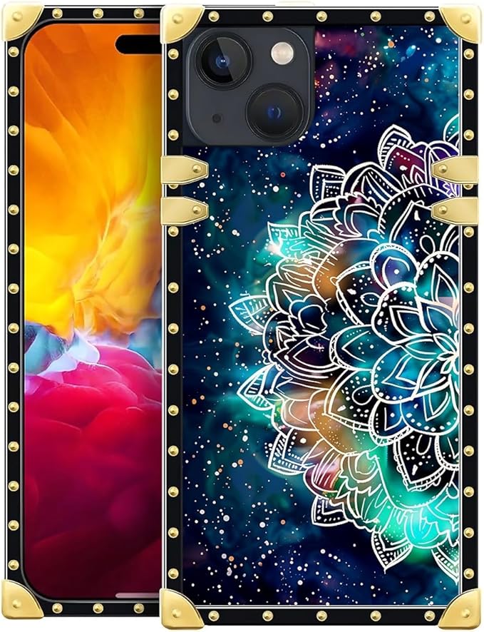 Compatible with iPhone 15 Case, Starry Sky Colourful Mandala Luxury Golden Decoration for Girl Women Soft TPU Shockproof Protective Hard PC Back for iPhone 15