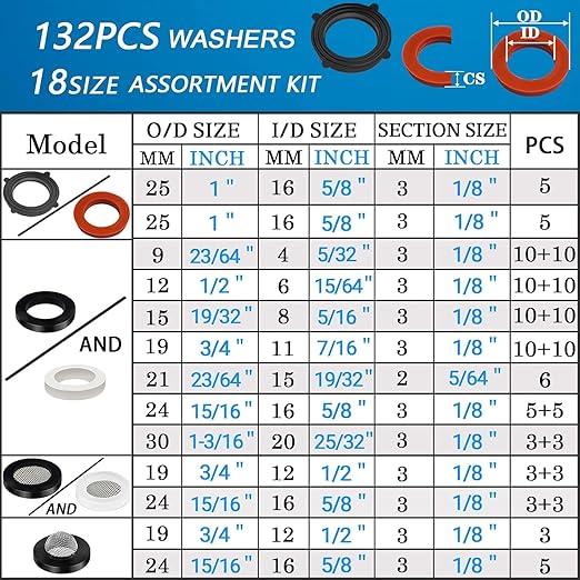 ZDBB 1000 Pcs 18 Size O Ring Kit+18 Size Rubber Washers Assortment Kit for Plumbing Faucet Water Pipe Garden Hose Washers Shower Heads Gasket Repair and Air or Gas Connections