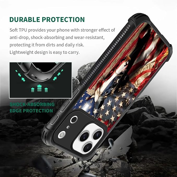 for iPhone 17 Pro Max Case,for MagSafe Graphic Design for Girl Boy Soft Silicone Hard Acrylic Shock Protection Designed for iPhone 17 Pro Max Red American Flag Horse Cross Pattern