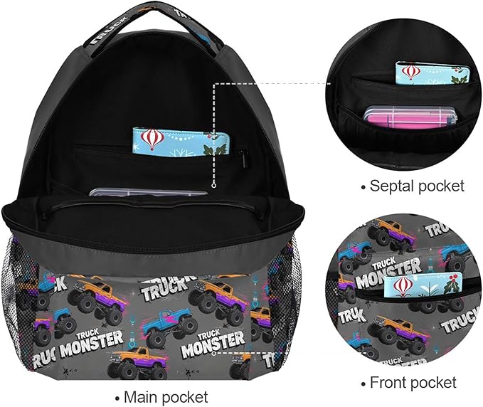Wamika Monster Truck Boys Backpack Racing Cars School Backpacks Kid Girl Preschool Book Bag