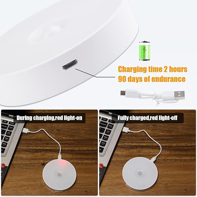 6 Pack Motion Sensor Light Indoor [8 LEDs], Electight Night Light USB Rechargeable, 400 mAh Battery & 3 Light Modes, Cordless Magnetic Sticker Nightlight, for Stair, Closet, Hallway - 6000K Cold White