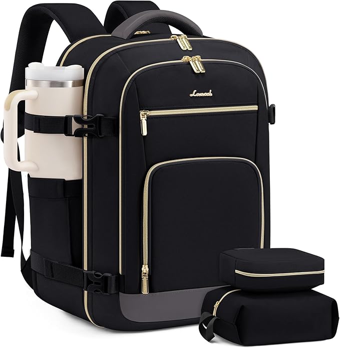 LOVEVOOK Carry On Travel Backpack For Women Men Flight Approved, 40L Personal Item Backpack for Airplanes, Business Weekender Overnight Daypack Fits 17 Inch Laptop, with 2 Packing Cubes, Black Grey