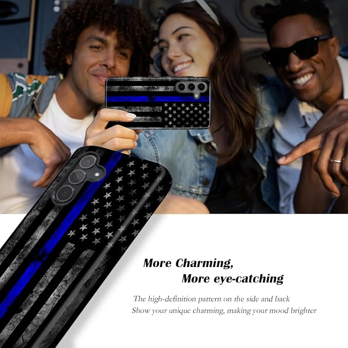 Compatible for Samsung Galaxy S24 Plus 5G Case, Dual Layer Heavy Duty 2 in 1 Shockproof Protective Phone Case,Blue Line American Police Flag