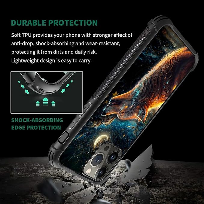 for iPhone 15 Pro Max Case, Star Cave Hungry Wolf Pattern Graphic Design Girl Boy Soft Silicone Hard Acrylic Shock Protection for iPhone 15 Pro Max