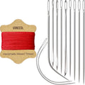 VONEEDL Upholstery Repair Kit: Waxed Sewing Thread (Red Color) & Heavy Duty Needles (11 PCS) for Leather, Canvas & Quilting Thread