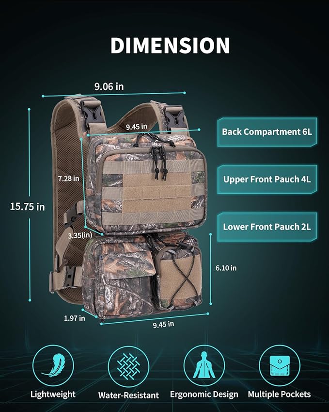 Blue Quartz 3-in-1 Running Vest with 2L Water Bladder, Lightweight Tactical Hydration Backpack with Detachable Waist Pack, Reflective Chest Pack for Hiking Running Cycling Race for Women Men
