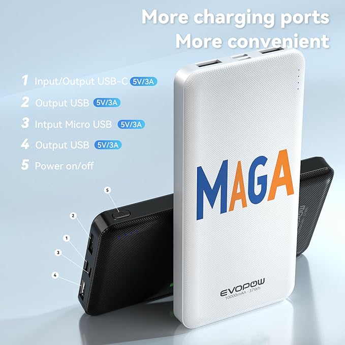 2-Pack 10000mAh Portable Charger Power Bank, Ultra Slim Battery Pack, 15W USB-C Fast Charging, Power Bank for iPhone 15/14/13/12, Galaxy S24/23/22/21, Pixel Heated Vest and etc (Word Model)