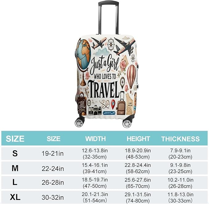 Travel Girl Adventure Globe Airplane Suitcase Camera Map Stretch Luggage Cover, Washable Suitcase Protector Fits 19-21in Cases, Secure Fit for Carry On Checked Bags, Travel Essentials