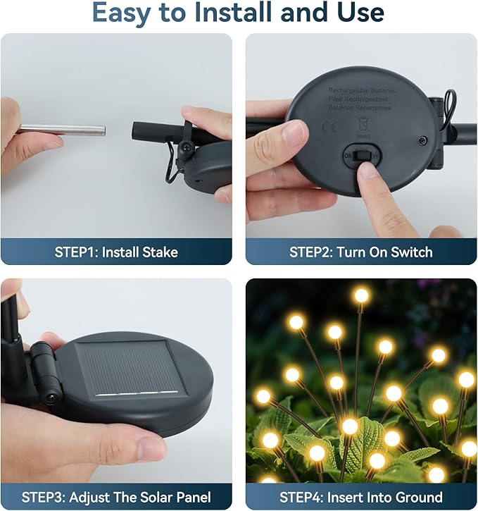Slyuexu Solar Garden Lights Outdoor Waterproof, 2 Pack 16 LED Swaying Firefly Lights Outdoor Decor Light for Pathway Party Christmas Decoration, Unique Gifts for Women, Warm White