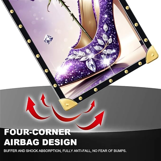 for iPhone 17 Air Case Luxury Golden Decoration for Girl Women Soft TPU Shockproof Protective Hard PC Back for iPhone 17 Air Crazy Pattern High Heeled Purple Diamond Rose